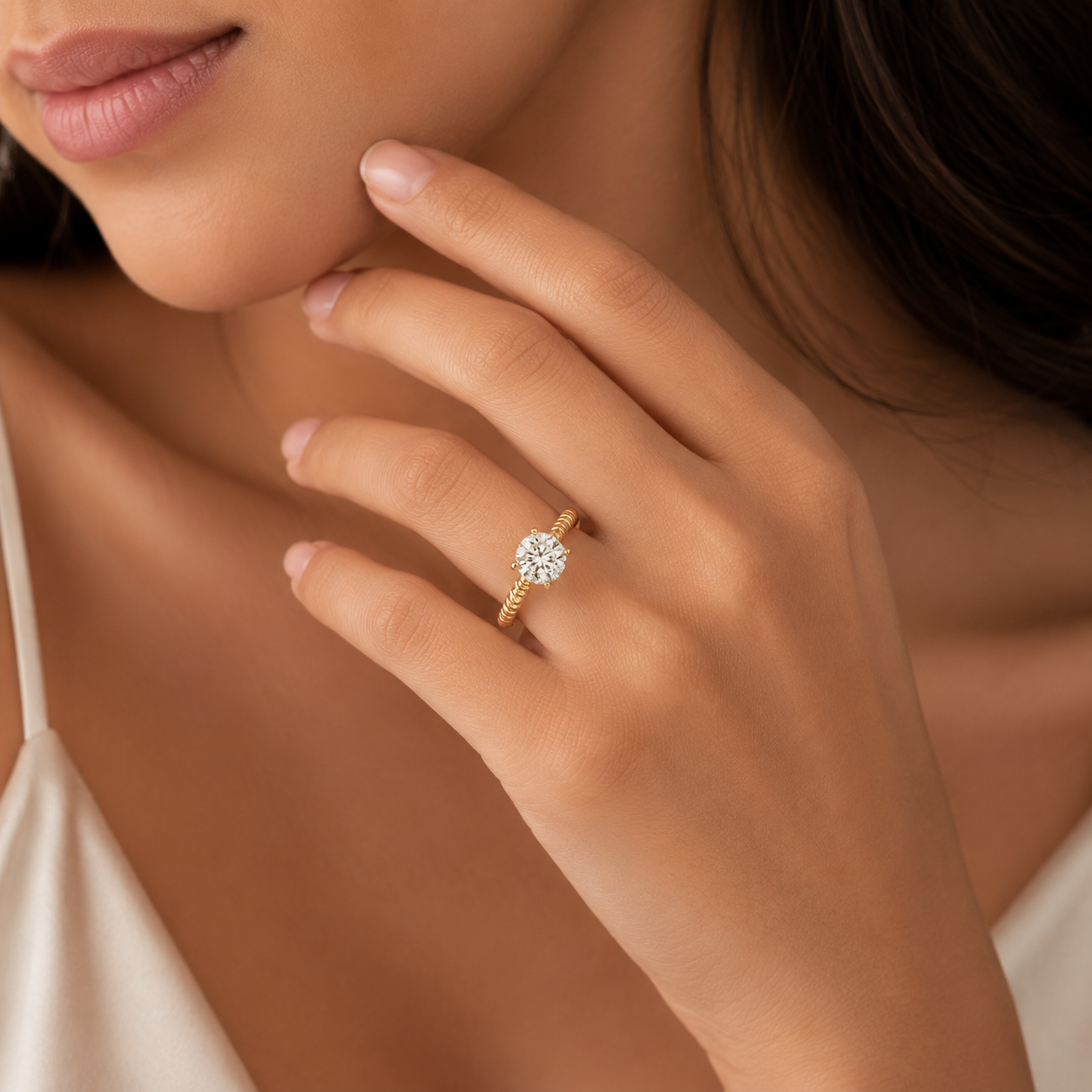 Golden Weave Solitaire Ring